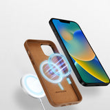 Dux Ducis Grit læderhylster til iPhone 14 Plus Elegant Falsklæder Cover (MagSafe Compatible) Brunt