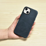 iCarer Oil Wax Premium Ledder Case iPhone 14 Magnetisk Ledder Case med MagSafe mørkblå (WMI14220701-BU)