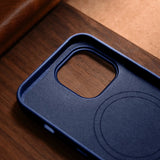 iCarer Case Leather Cover Ægte læder Case til iPhone 14 Pro Max blå (WMI14220708-BU) (MagSafe kompatibel)