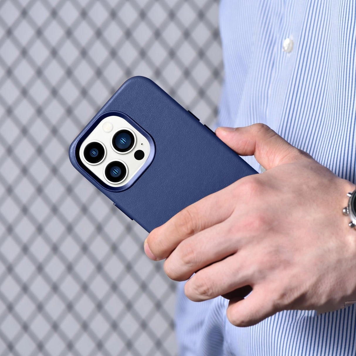 iCarer Case Leather Cover Ægte læder Case til iPhone 14 Pro Max blå (WMI14220708-BU) (MagSafe kompatibel)