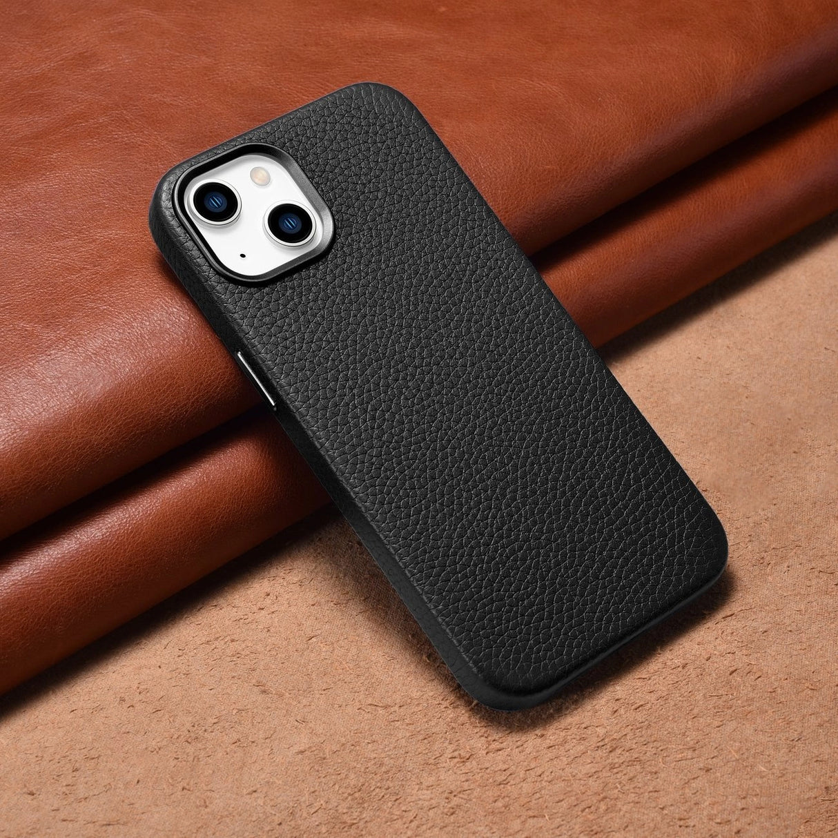 iCarer Litchi Premium Ledder Case iPhone 14 Magnetisk Ledder Case med MagSafe Black (WMI14220709-BK)