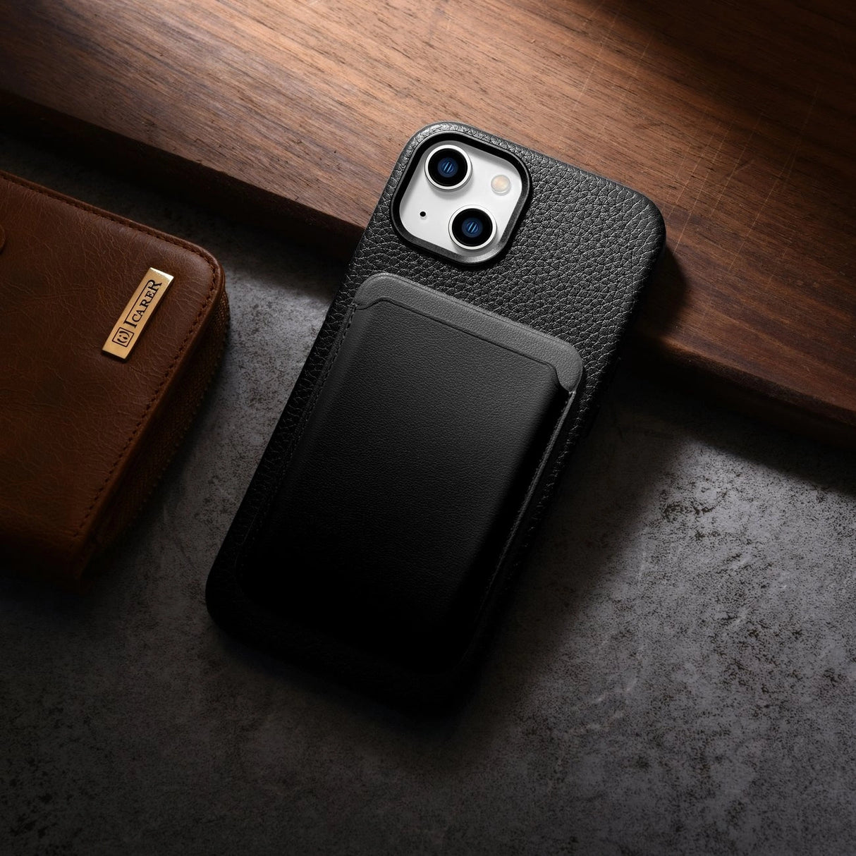 iCarer Litchi Premium Ledder Case iPhone 14 Magnetisk Ledder Case med MagSafe Black (WMI14220709-BK)