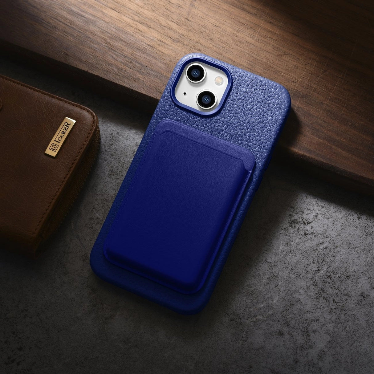 iCarer Litchi Premium Ledder Case iPhone 14 Magnetisk Ledder Case med MagSafe Dark Blue (WMI14220709-DB)