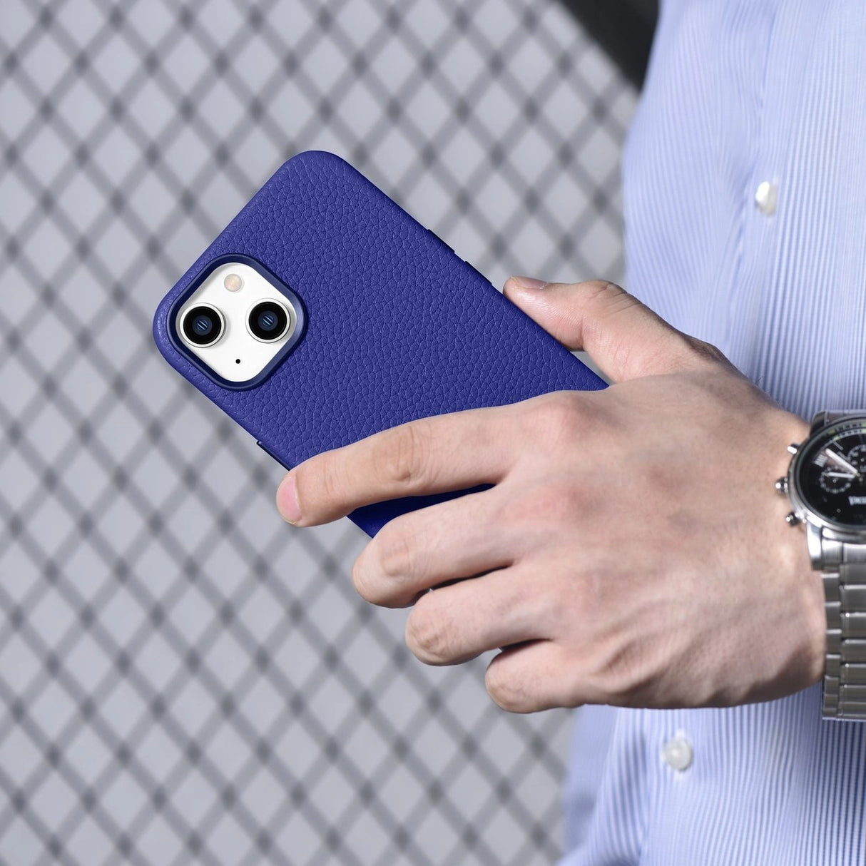 iCarer Litchi Premium Ledder Case iPhone 14 Magnetisk Ledder Case med MagSafe Dark Blue (WMI14220709-DB)