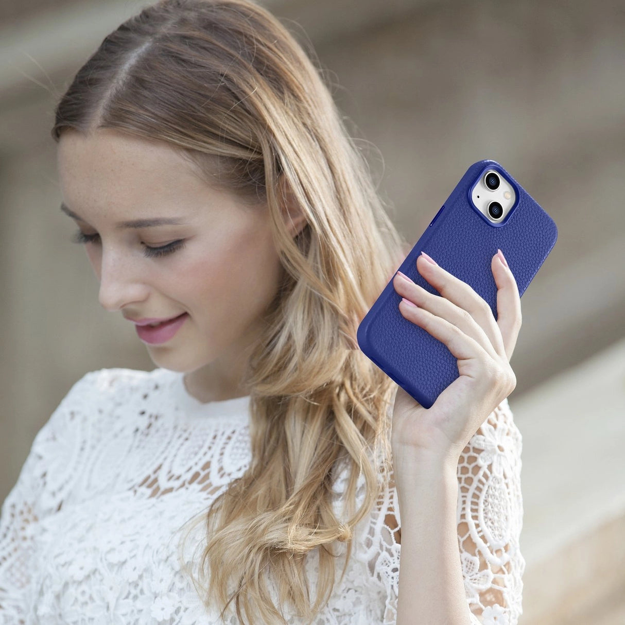 iCarer Litchi Premium Ledder Case iPhone 14 Magnetisk Ledder Case med MagSafe Dark Blue (WMI14220709-DB)