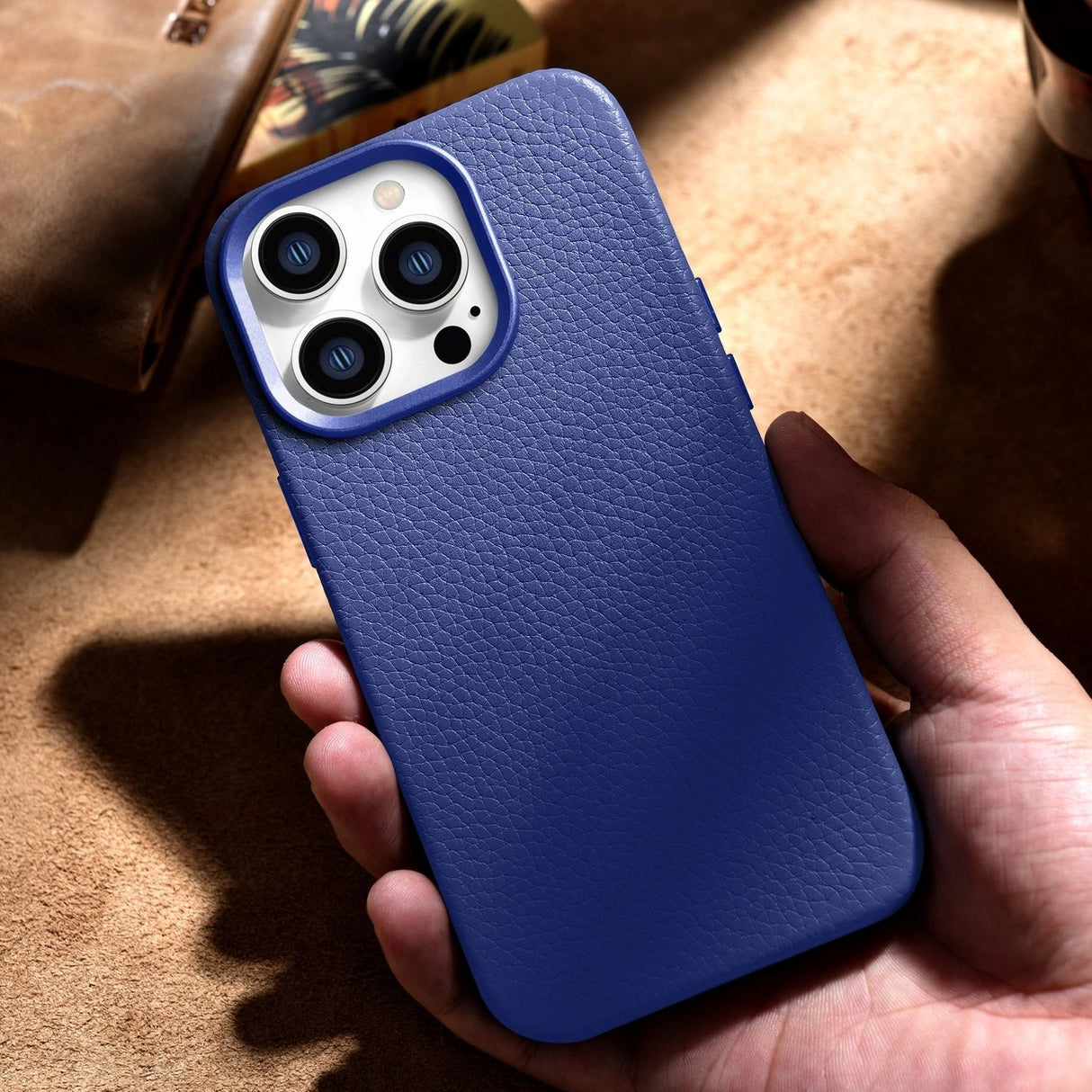 iCarer Litchi Premium Ledder Case iPhone 14 Pro Magnetisk Ledder Case med MagSafe Dark Blue (WMI14220710-DB)