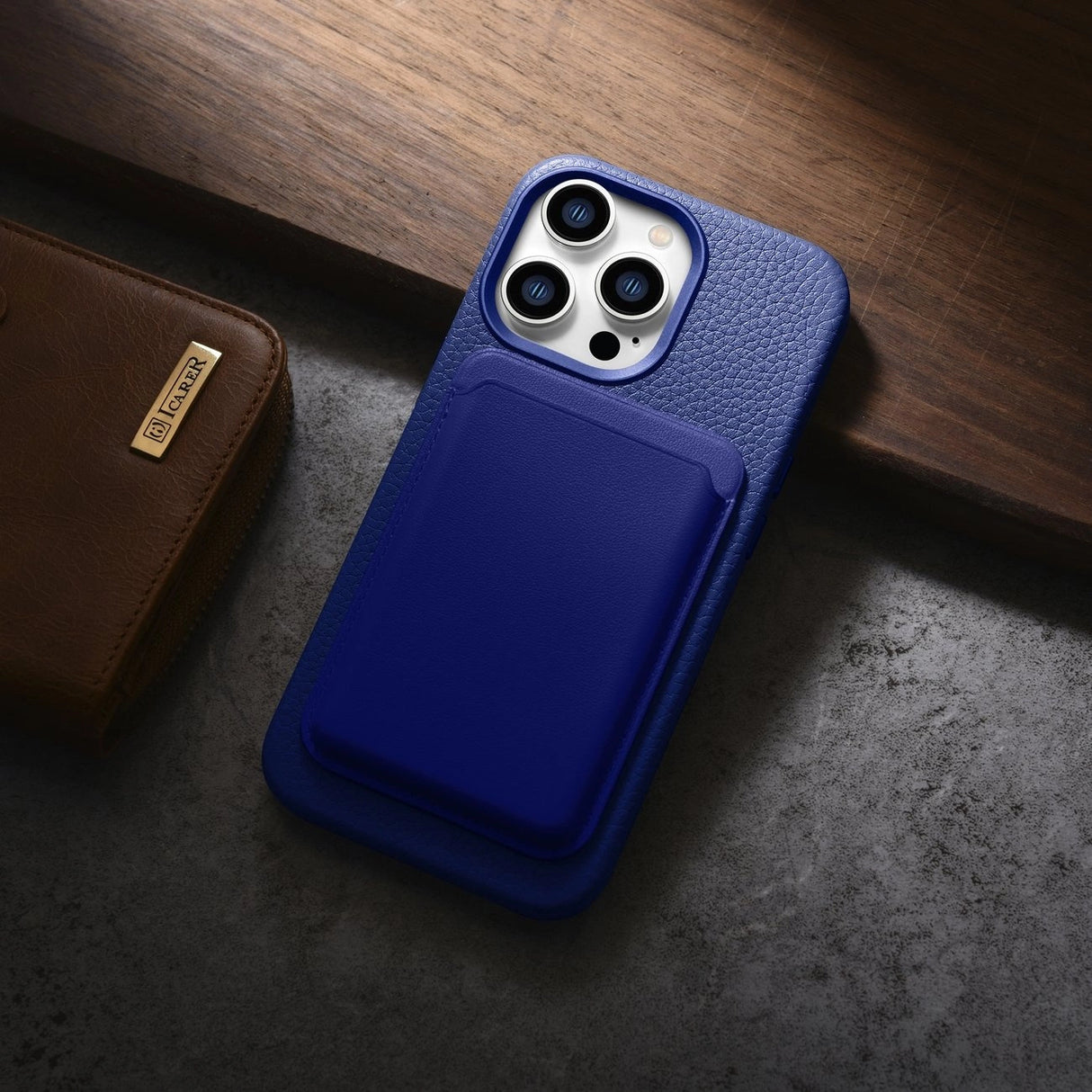 iCarer Litchi Premium Ledder Case iPhone 14 Pro Magnetisk Ledder Case med MagSafe Dark Blue (WMI14220710-DB)
