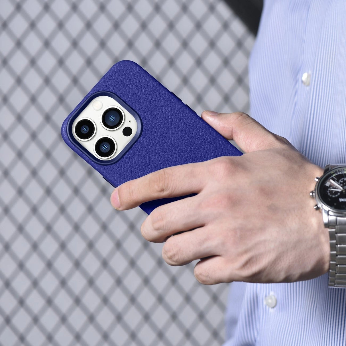 iCarer Litchi Premium Ledder Case iPhone 14 Pro Magnetisk Ledder Case med MagSafe Dark Blue (WMI14220710-DB)