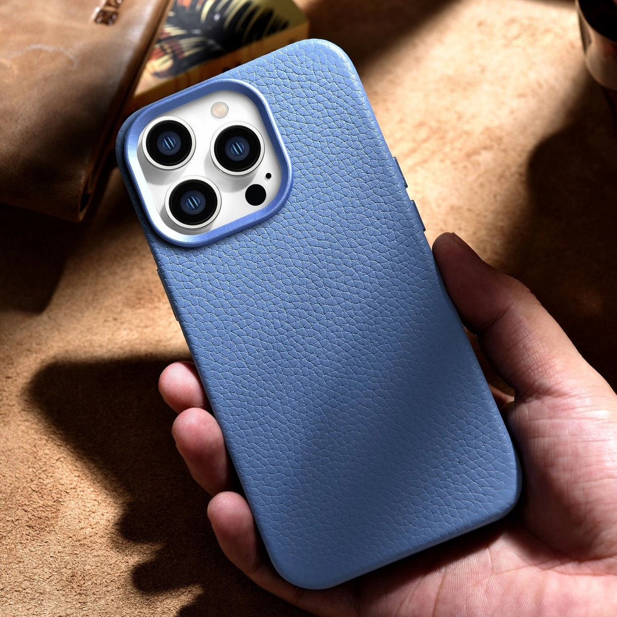iCarer Litchi Premium Ledder Case iPhone 14 Pro Magnetisk Ledder Case med MagSafe Light Blue (WMI14220710-LB)