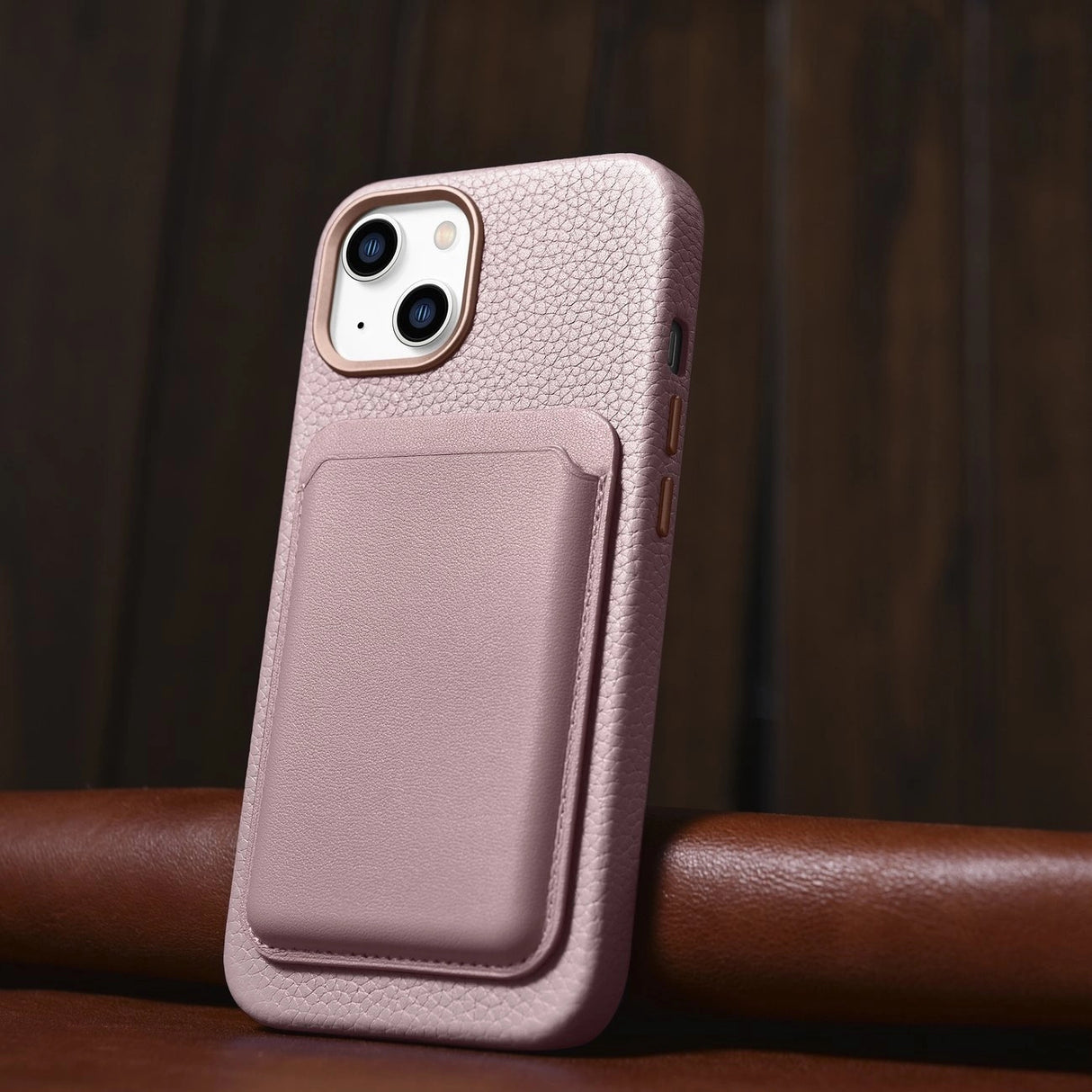 iCarer Litchi Premium Ledder Case iPhone 14 Plus Magnetisk Ledder Case med MagSafe Pink (WMI14220711-PK)