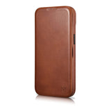 iCarer CE Oil Wax Premium Leather Folio Case iPhone 14 Plus magnetisk flip case MagSafe brun (AKI14220707-BN)