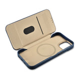 iCarer CE Oil Wax Premium Leather Folio Case iPhone 14 Plus magnetisk flip case MagSafe blå (AKI14220707-BU)