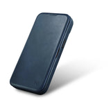 iCarer CE Oil Wax Premium Leather Folio Case iPhone 14 Plus magnetisk flip case MagSafe blå (AKI14220707-BU)