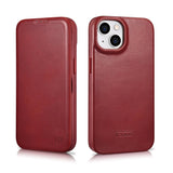 iCarer CE Oil Wax Premium Leather Folio Case iPhone 14 Plus Magnetisk Flip Leather Folio Case MagSafe Red (AKI14220707-RD)