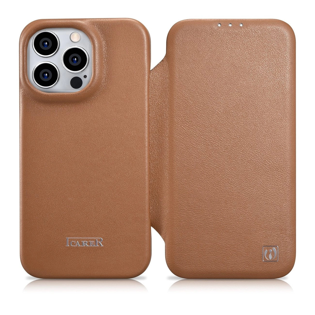iCarer CE Premium læder Folio Case iPhone 14 Pro Magnetisk Flip læder Folio Case MagSafe brun (WMI14220714-BN)