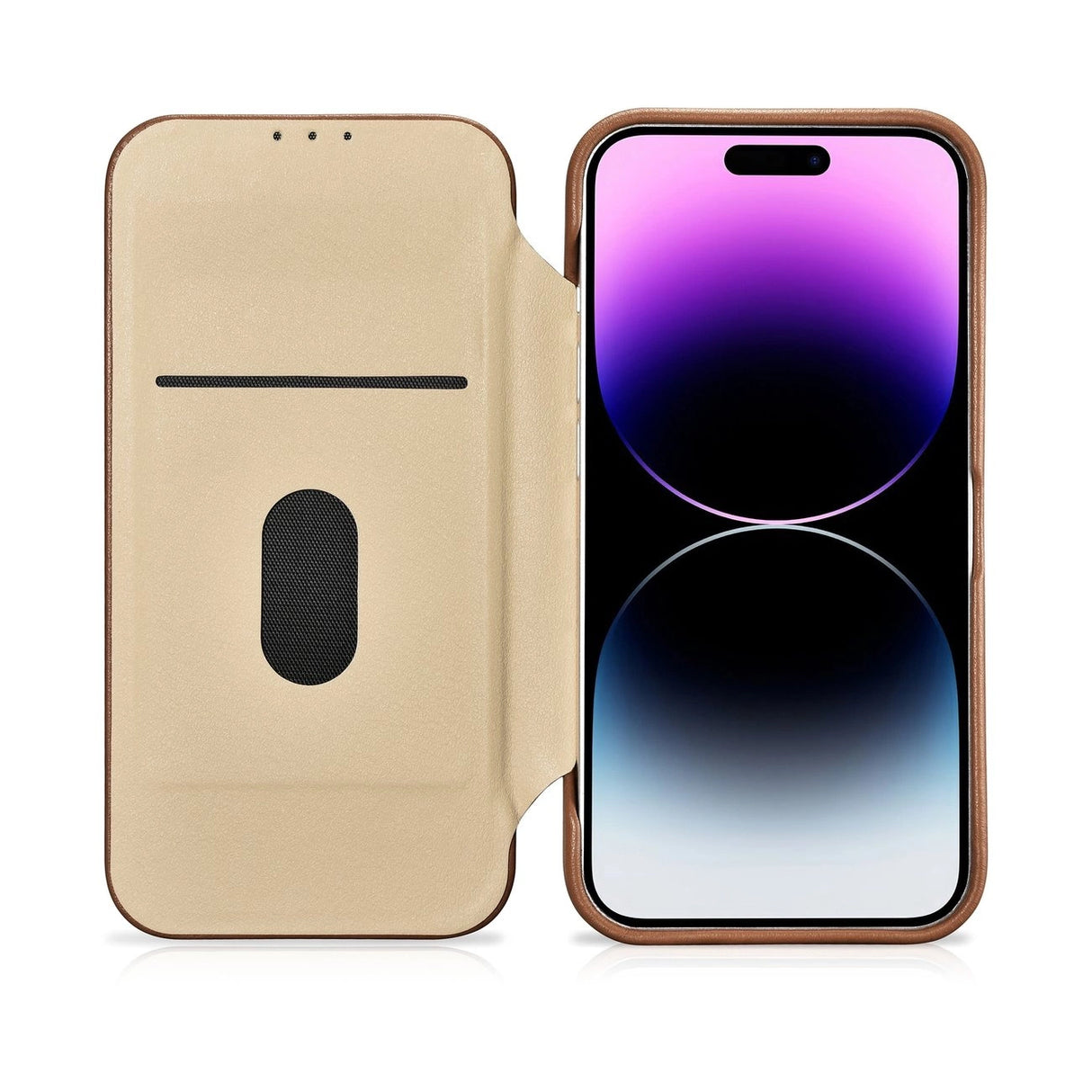 iCarer CE Premium læder Folio Case iPhone 14 Pro Magnetisk Flip læder Folio Case MagSafe brun (WMI14220714-BN)