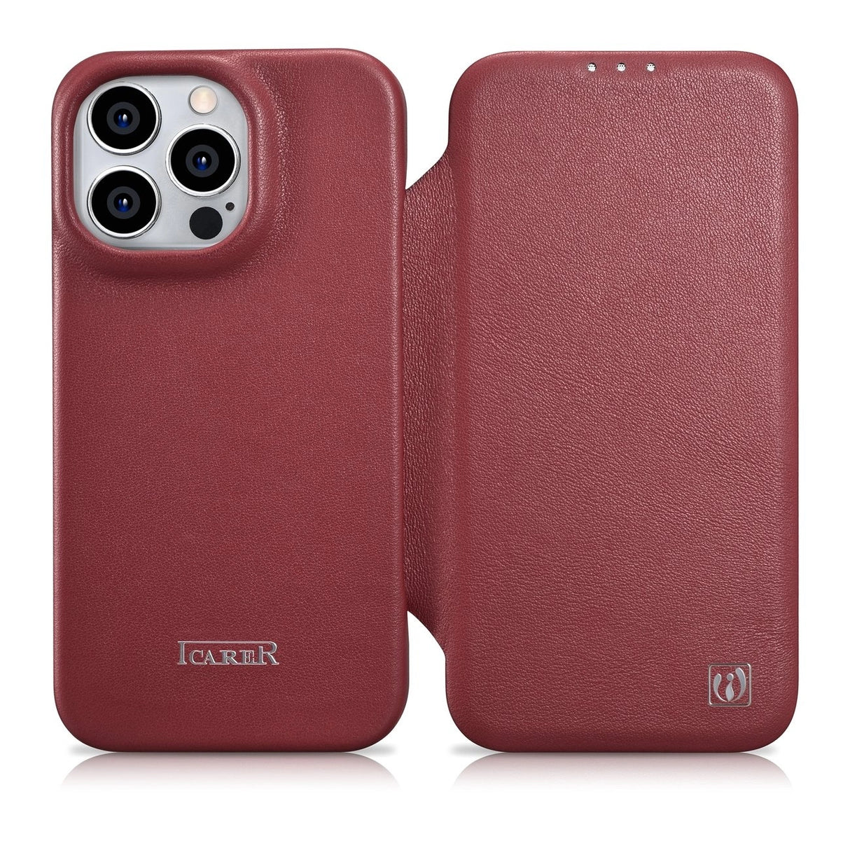 iCarer CE Premium Leather Folio Case iPhone 14 Pro Magnetisk Flip Leather Folio Case MagSafe Red (WMI14220714-RD)