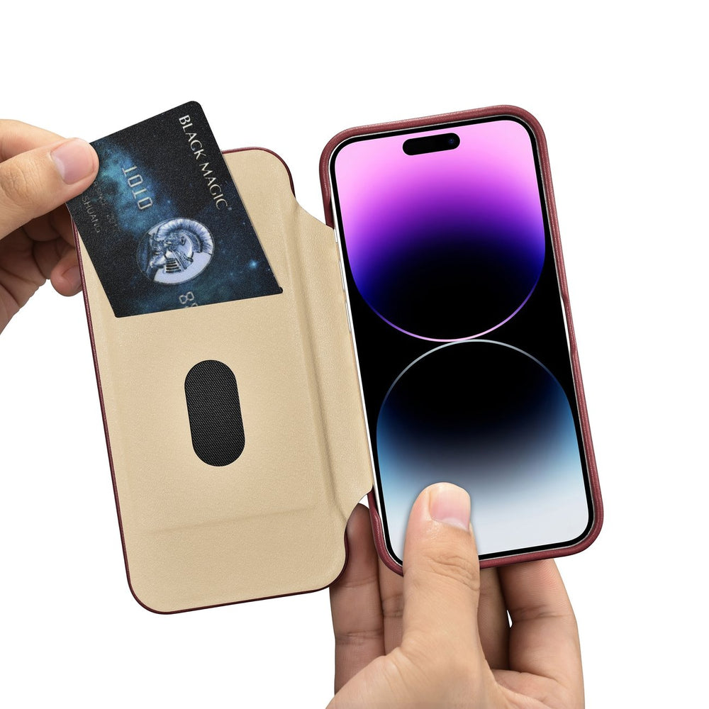 iCarer CE Premium Leather Folio Case iPhone 14 Pro Magnetisk Flip Leather Folio Case MagSafe Red (WMI14220714-RD)