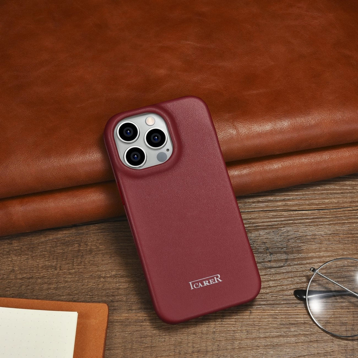 iCarer CE Premium Leather Folio Case iPhone 14 Pro Magnetisk Flip Leather Folio Case MagSafe Red (WMI14220714-RD)