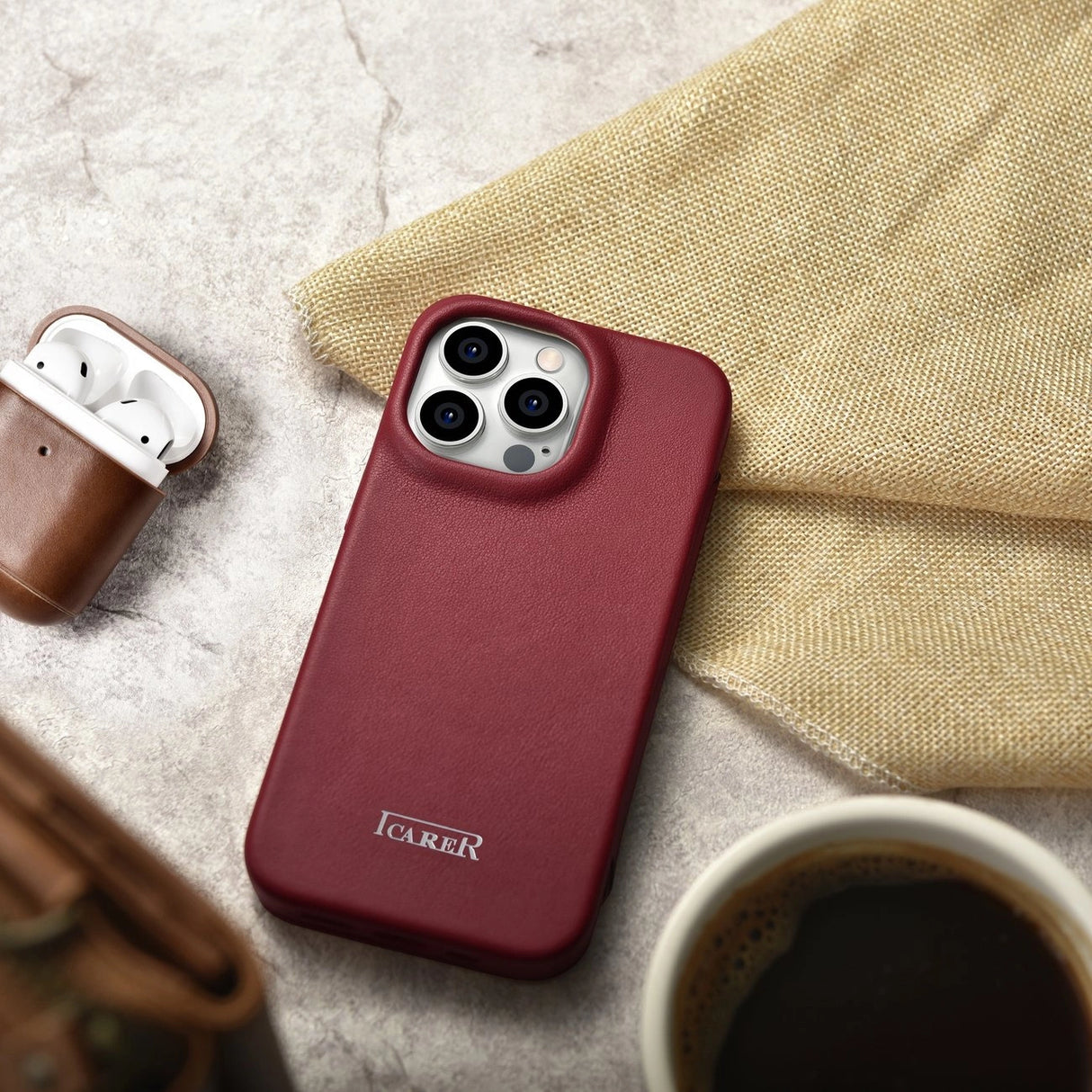 iCarer CE Premium Leather Folio Case iPhone 14 Pro Magnetisk Flip Leather Folio Case MagSafe Red (WMI14220714-RD)