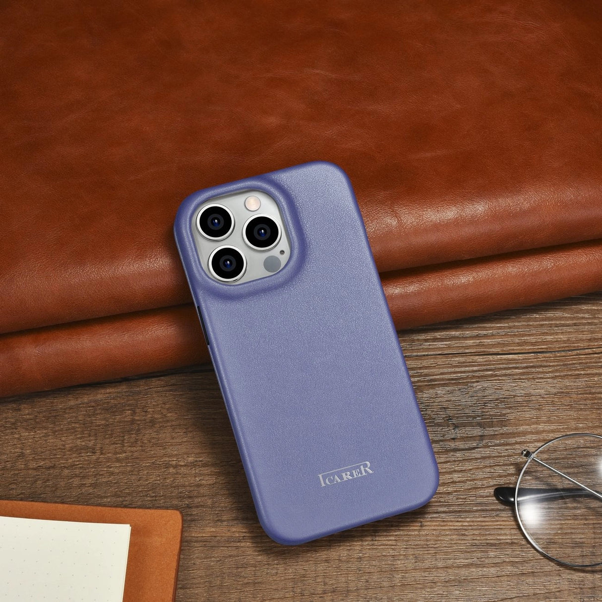iCarer CE Premium læder Folio Case iPhone 14 Pro Magnetisk Flip læder Folio Case MagSafe Light Purple (WMI14220714-LP)