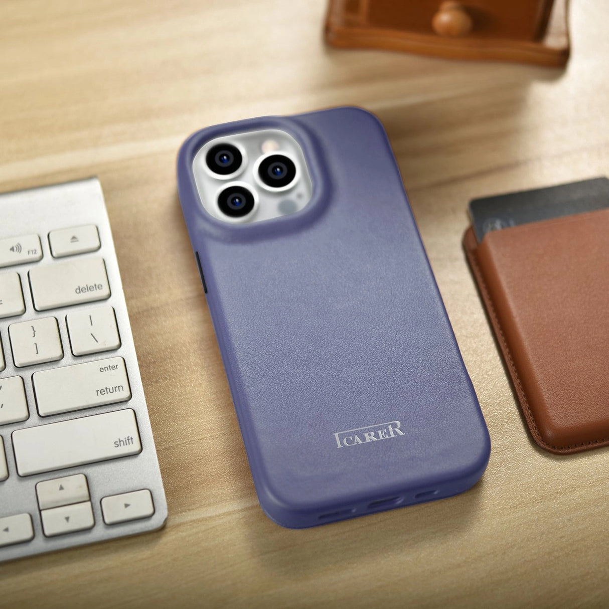 iCarer CE Premium læder Folio Case iPhone 14 Pro Magnetisk Flip læder Folio Case MagSafe Light Purple (WMI14220714-LP)