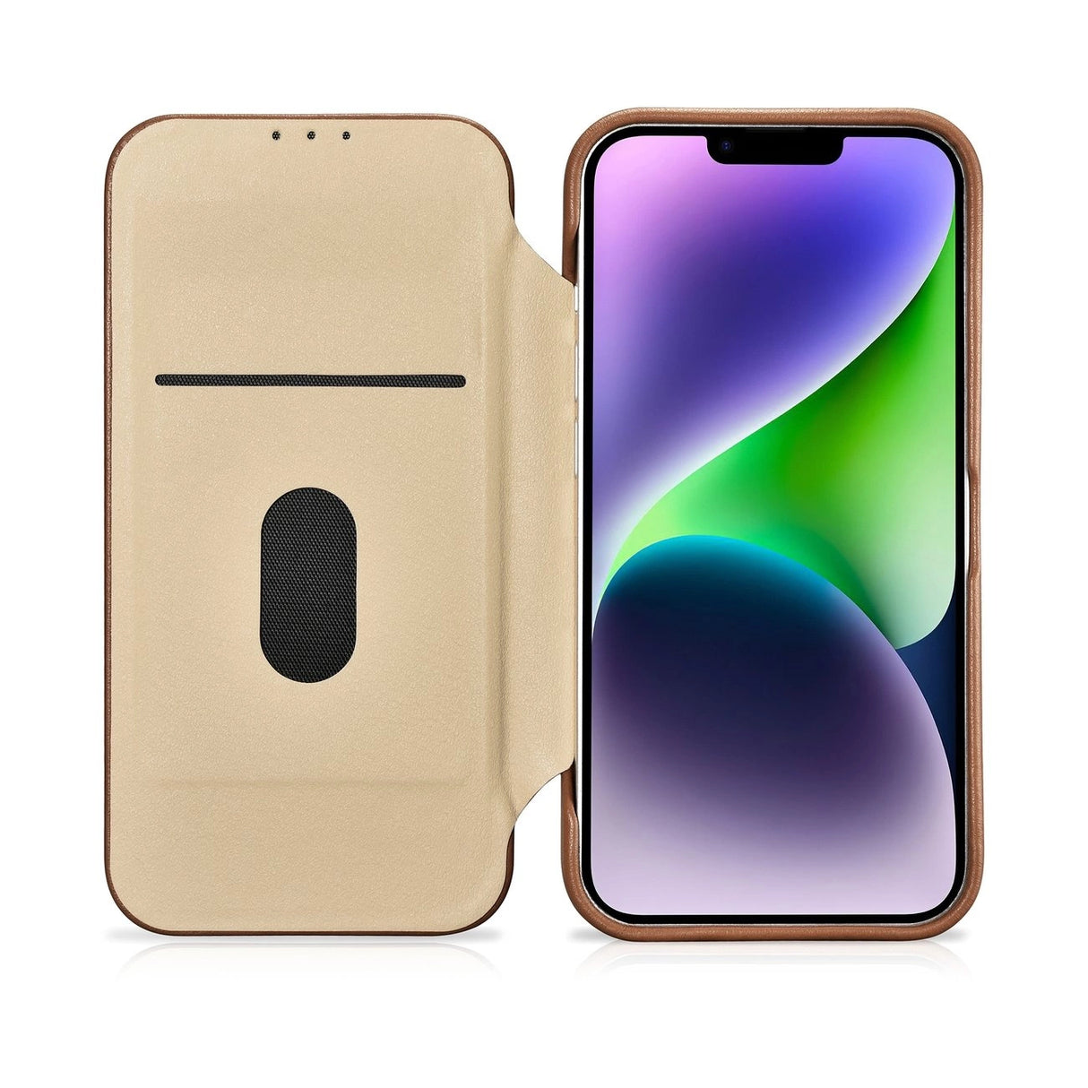 iCarer CE Premium læder Folio Case iPhone 14 Plus Magnetisk Flip læder Folio Case MagSafe Brown (WMI14220715-BN)