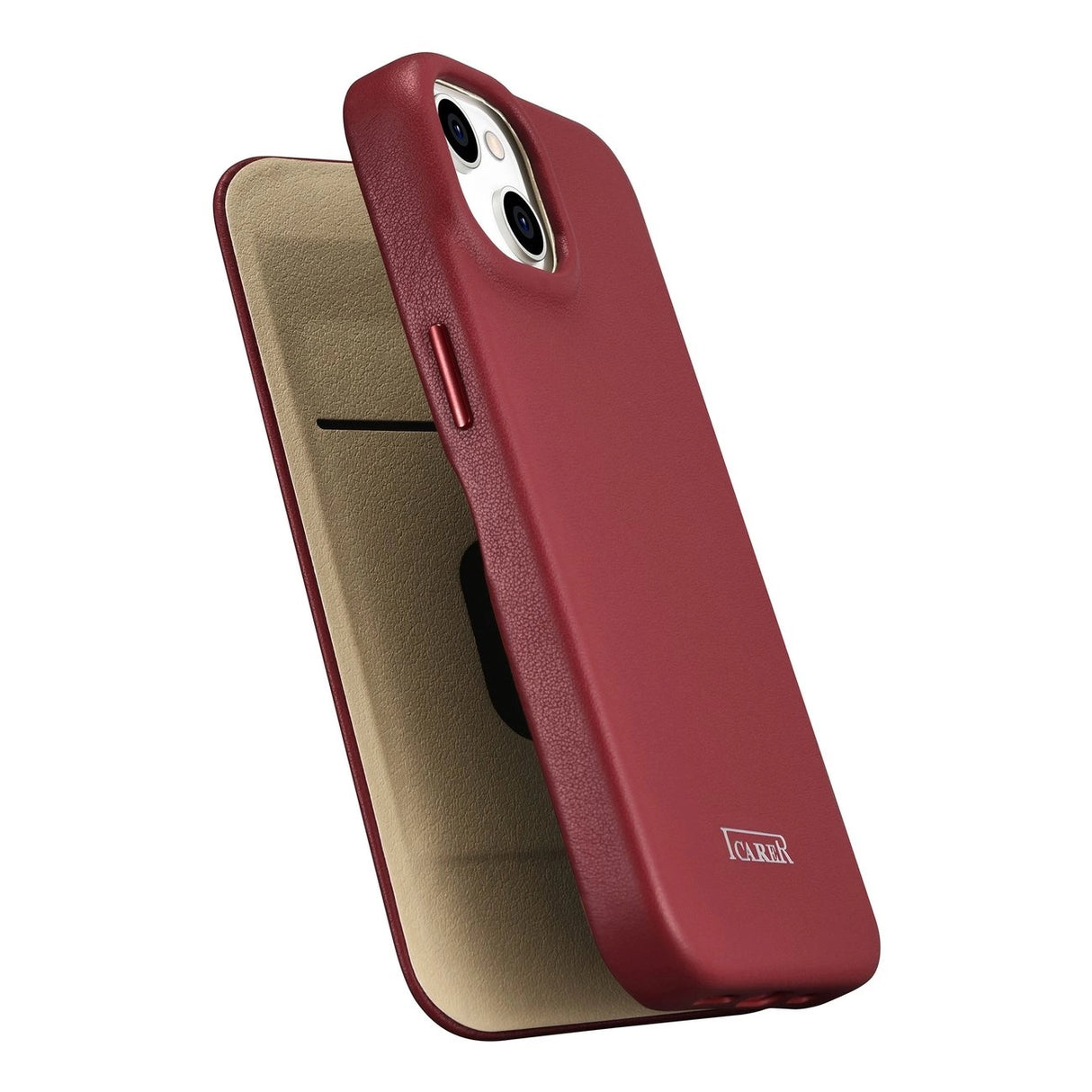 iCarer CE Premium læder Folio Case iPhone 14 Plus Magnetisk Flip læder Folio Case MagSafe Red (WMI14220715-RD)