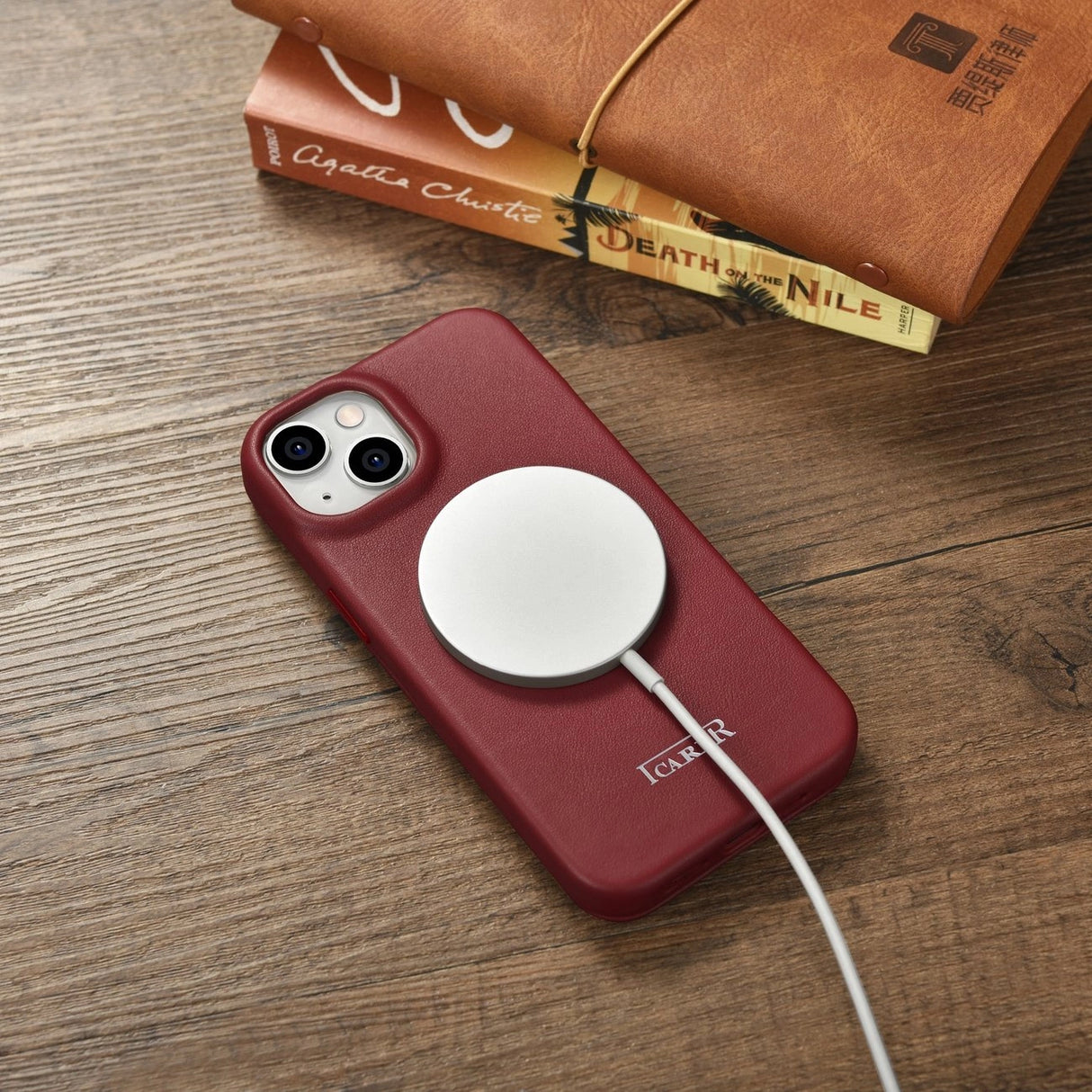 iCarer CE Premium læder Folio Case iPhone 14 Plus Magnetisk Flip læder Folio Case MagSafe Red (WMI14220715-RD)