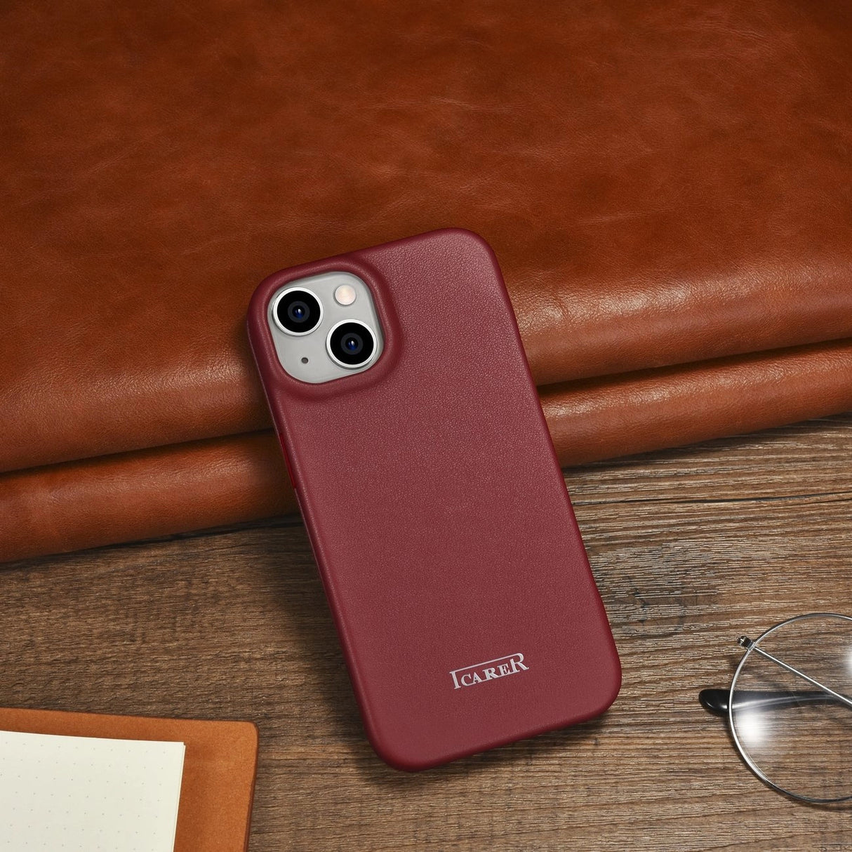 iCarer CE Premium læder Folio Case iPhone 14 Plus Magnetisk Flip læder Folio Case MagSafe Red (WMI14220715-RD)