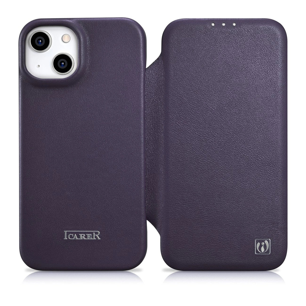 iCarer CE Premium læder Folio Case iPhone 14 Plus Magnetisk Flip læder Folio Case MagSafe mørk lilla (WMI14220715-DP)