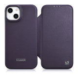 iCarer CE Premium læder Folio Case iPhone 14 Plus Magnetisk Flip læder Folio Case MagSafe mørk lilla (WMI14220715-DP)