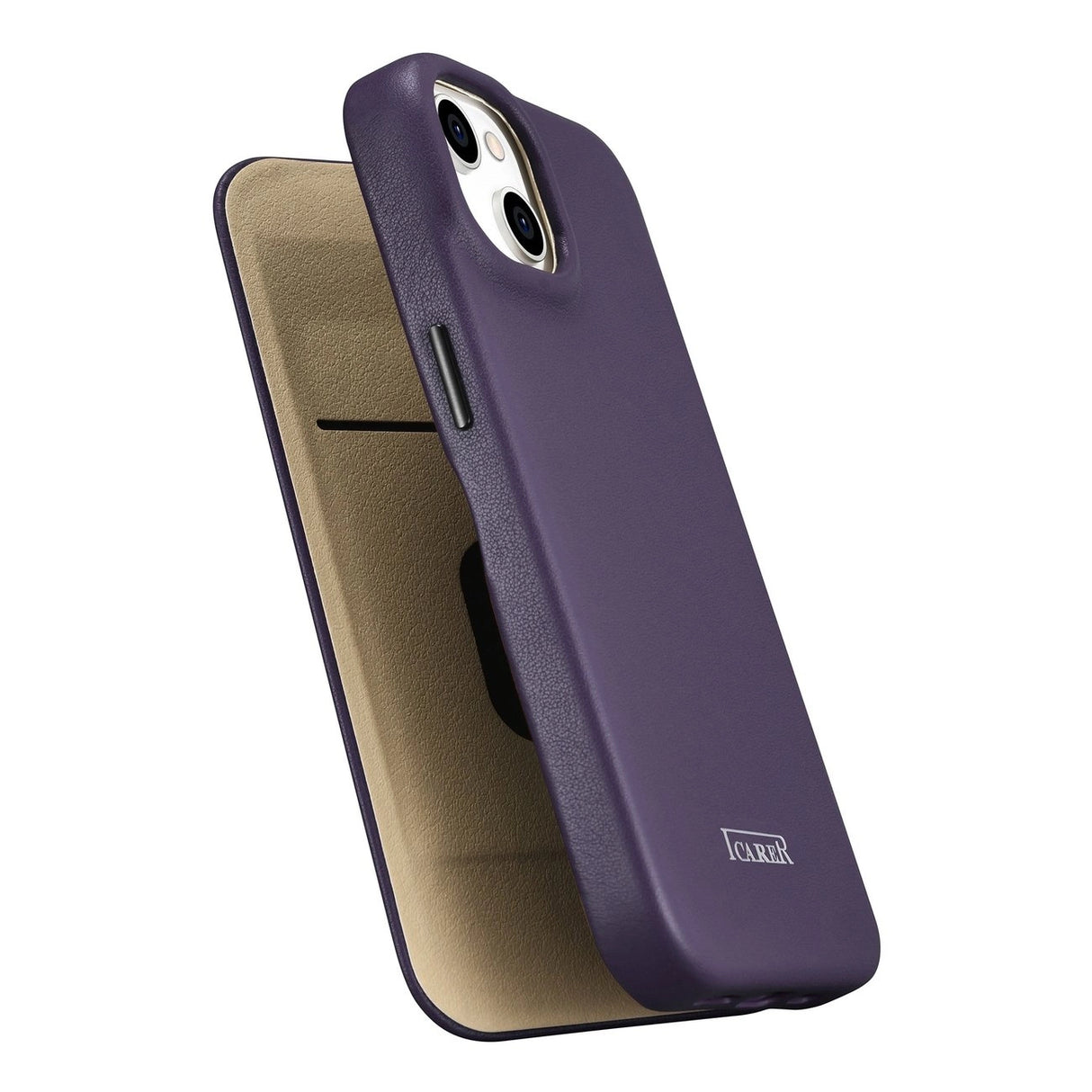 iCarer CE Premium læder Folio Case iPhone 14 Plus Magnetisk Flip læder Folio Case MagSafe mørk lilla (WMI14220715-DP)
