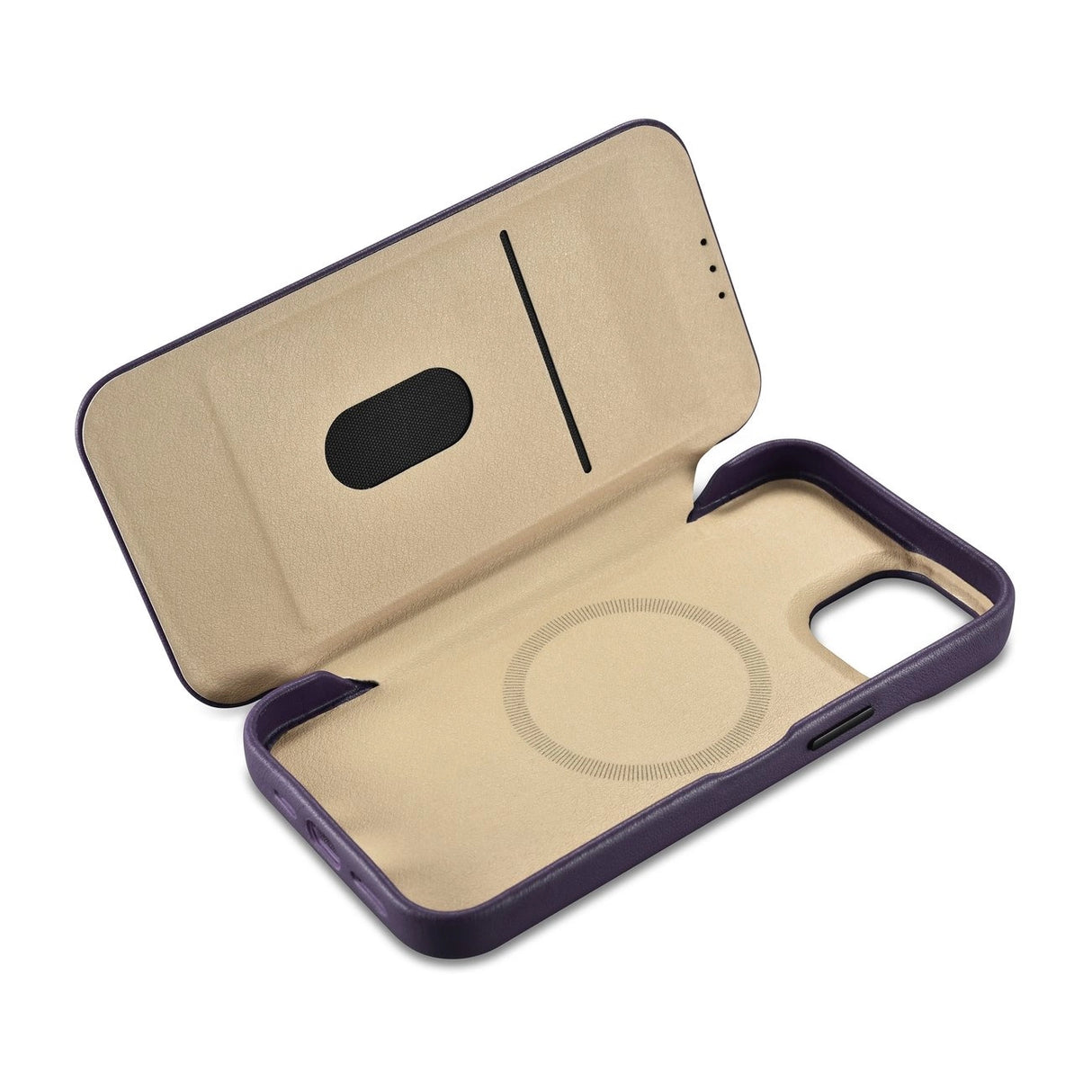 iCarer CE Premium læder Folio Case iPhone 14 Plus Magnetisk Flip læder Folio Case MagSafe mørk lilla (WMI14220715-DP)