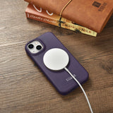 iCarer CE Premium læder Folio Case iPhone 14 Plus Magnetisk Flip læder Folio Case MagSafe mørk lilla (WMI14220715-DP)