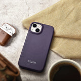 iCarer CE Premium læder Folio Case iPhone 14 Plus Magnetisk Flip læder Folio Case MagSafe mørk lilla (WMI14220715-DP)