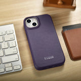 iCarer CE Premium læder Folio Case iPhone 14 Plus Magnetisk Flip læder Folio Case MagSafe mørk lilla (WMI14220715-DP)