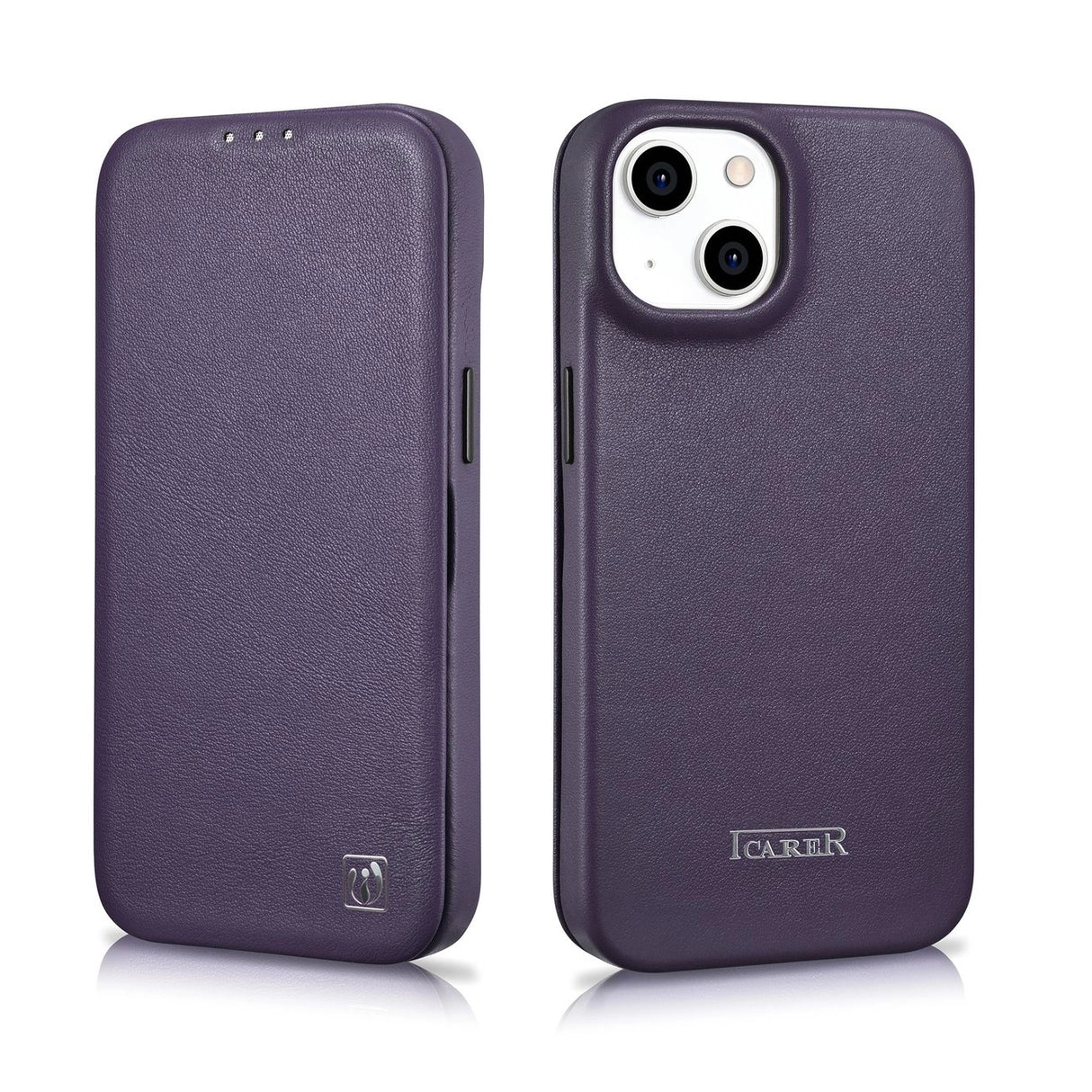 iCarer CE Premium læder Folio Case iPhone 14 Plus Magnetisk Flip læder Folio Case MagSafe mørk lilla (WMI14220715-DP)