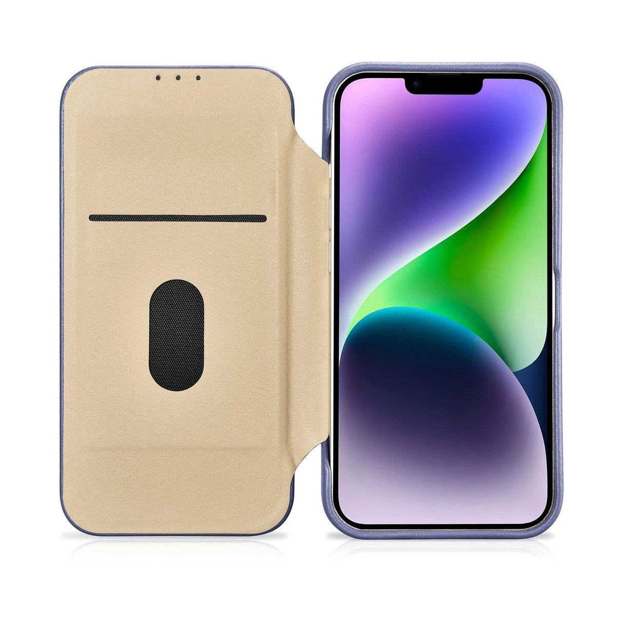 iCarer CE Premium læder Folio Case iPhone 14 Plus Magnetisk Flip læder Folio Case MagSafe Light Purple (WMI14220715-LP)