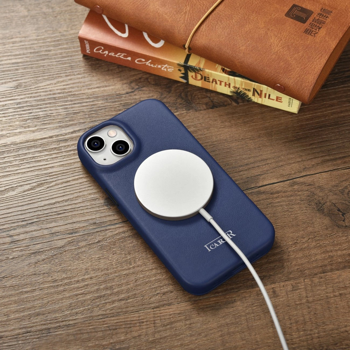 iCarer CE Premium læder Folio Case iPhone 14 Plus Magnetisk Flip læder Folio Case MagSafe Blue (WMI14220715-BU)
