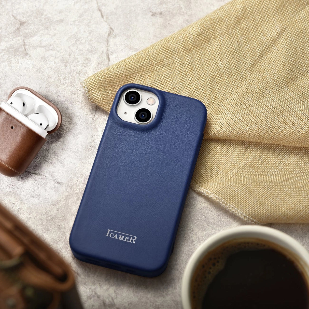 iCarer CE Premium læder Folio Case iPhone 14 Plus Magnetisk Flip læder Folio Case MagSafe Blue (WMI14220715-BU)