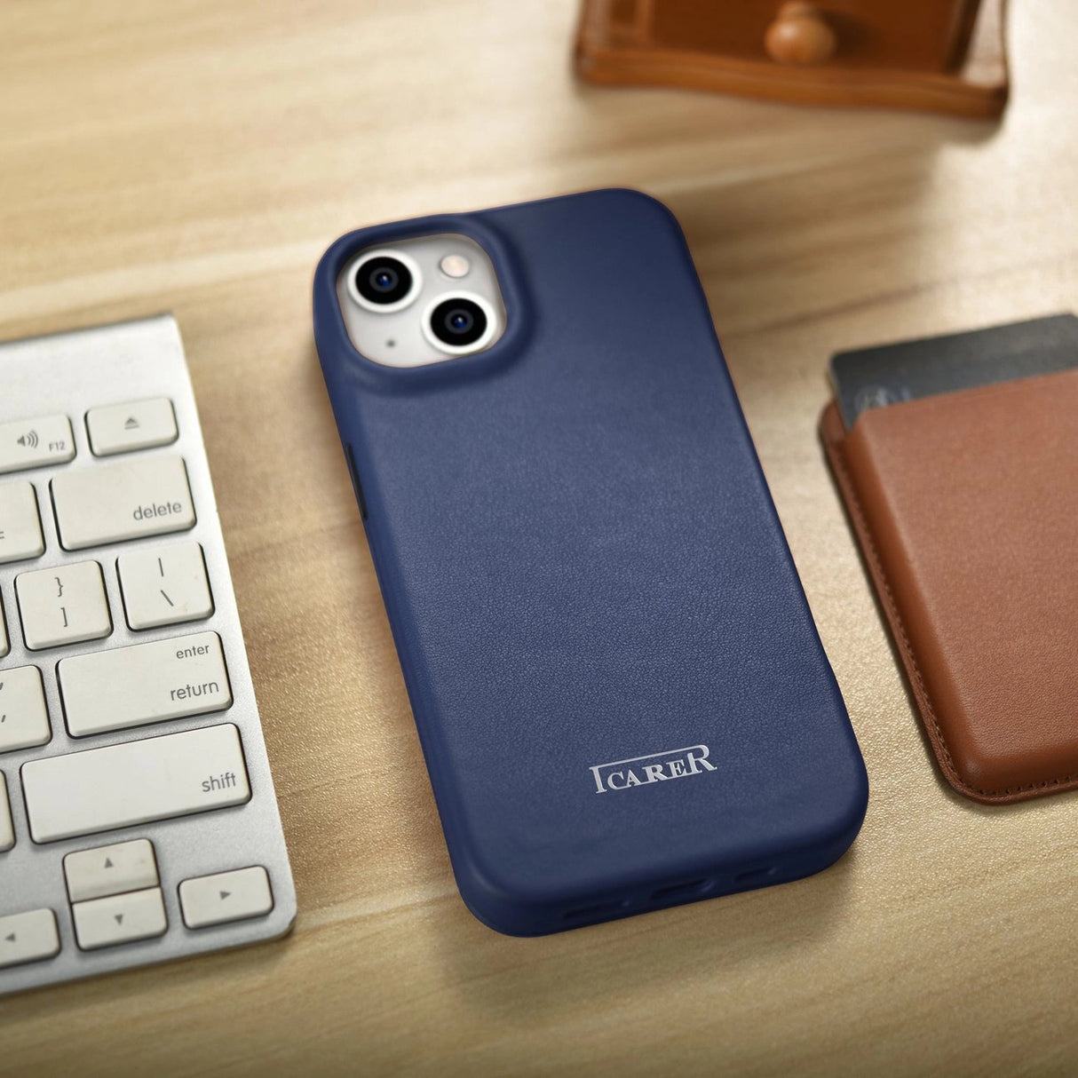 iCarer CE Premium læder Folio Case iPhone 14 Plus Magnetisk Flip læder Folio Case MagSafe Blue (WMI14220715-BU)