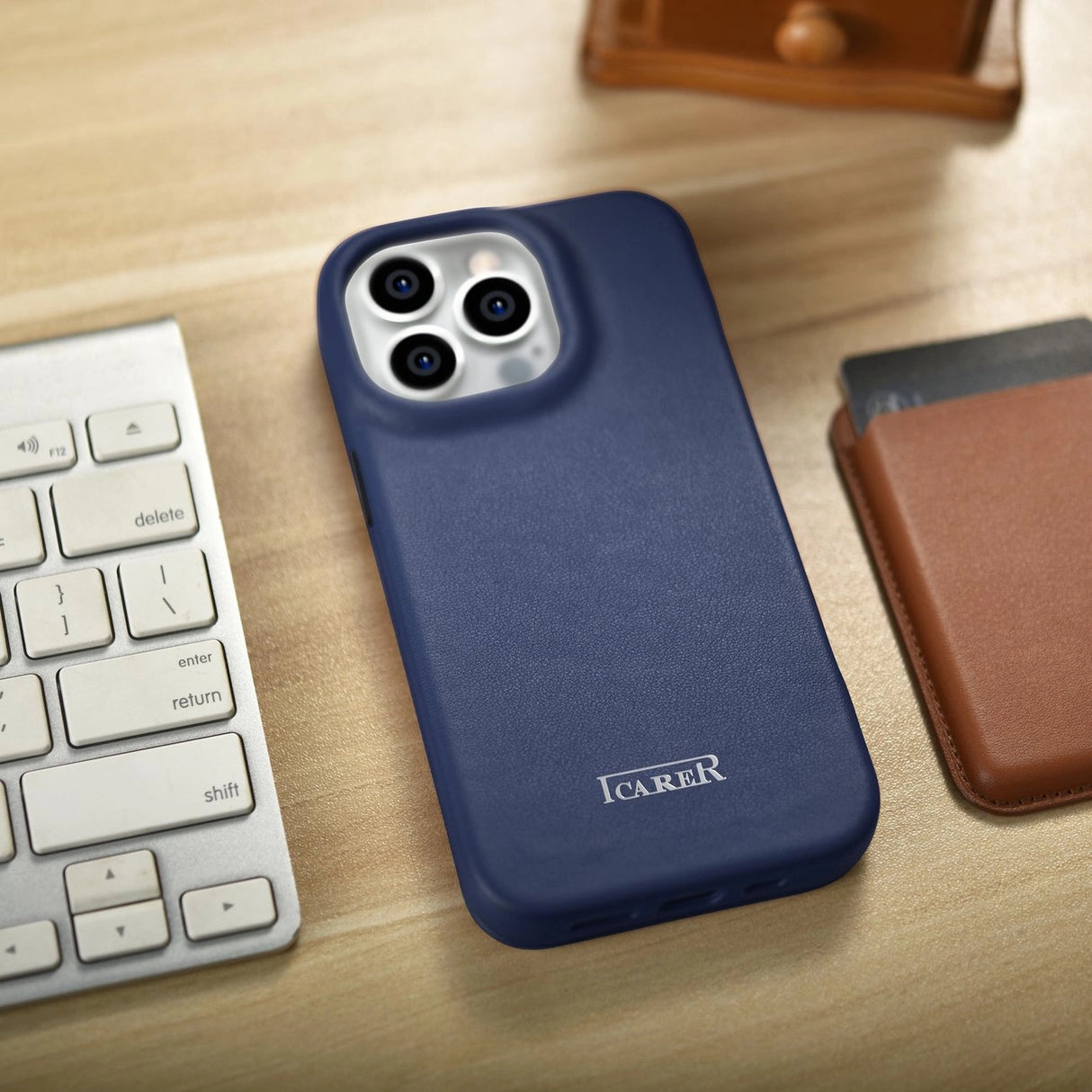 iCarer CE Premium læder Folio Case iPhone 14 Pro Max Magnetisk Flip læder Folio Case MagSafe Blue (WMI14220716-BU)