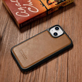 iCarer Leather Oil Wax case til iPhone 14 Plus brun (WMI14220719-TN)