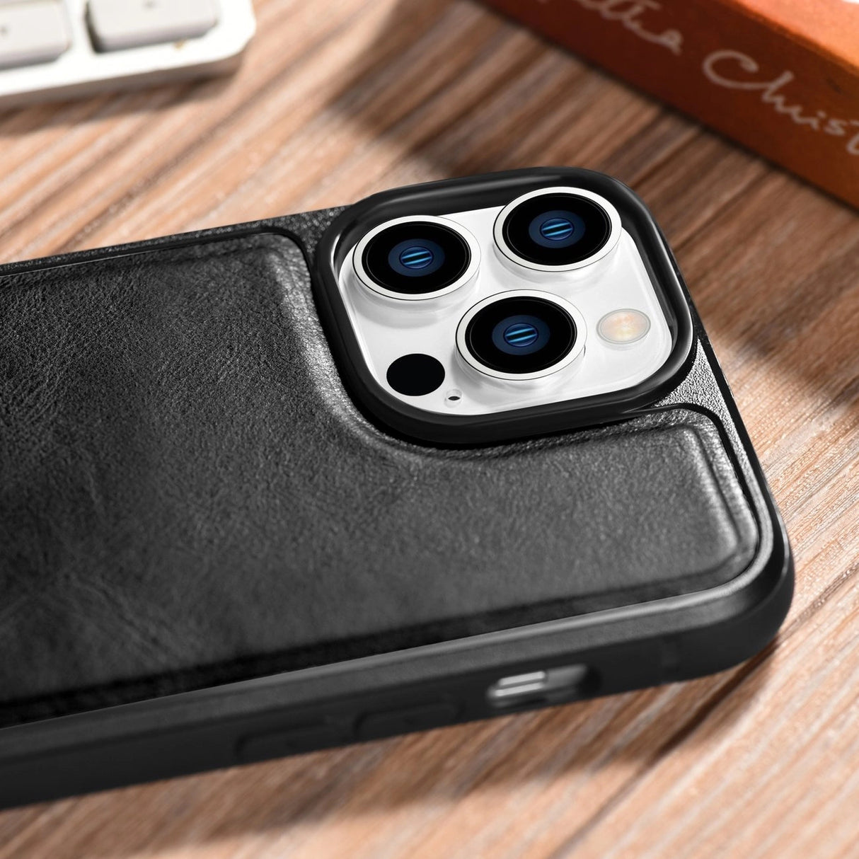 iCarer læder Oil Wax-foder for iPhone 14 Pro Max læderfoder sort (WMI14220720-BK)