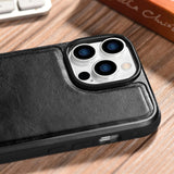 iCarer læder Oil Wax-foder for iPhone 14 Pro Max læderfoder sort (WMI14220720-BK)