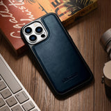 iCarer Leather Oil Wax case til iPhone 14 Pro Max læder case blå (WMI14220720-BU)