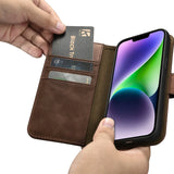 iCarer Oil Wax Wallet Case 2in1 iPhone 14 Leather Flip Cover Anti-RFID Brown (WMI14220721-BN)