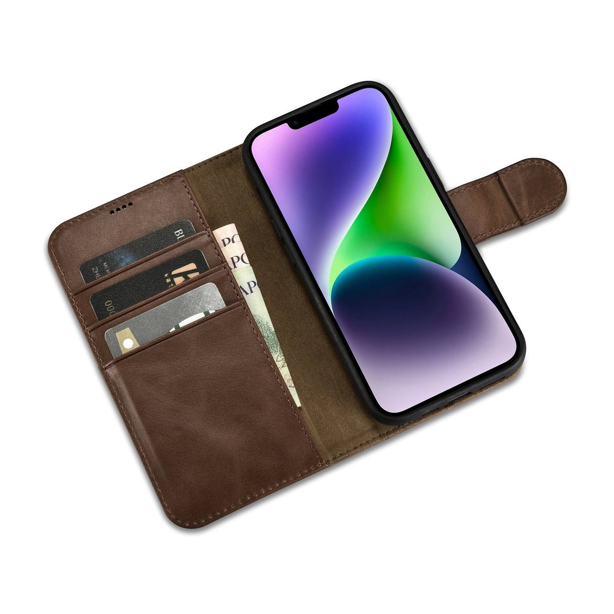 iCarer Oil Wax Wallet Case 2in1 iPhone 14 Leather Flip Cover Anti-RFID Brown (WMI14220721-BN)