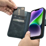 iCarer Oil Wax Wallet Case 2in1 Case iPhone 14 Anti-RFID Leather Flip Case Blue (WMI14220721-BU)